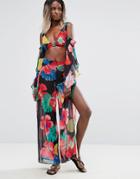 Missguided Wide Leg Floral Beach Pant - Black