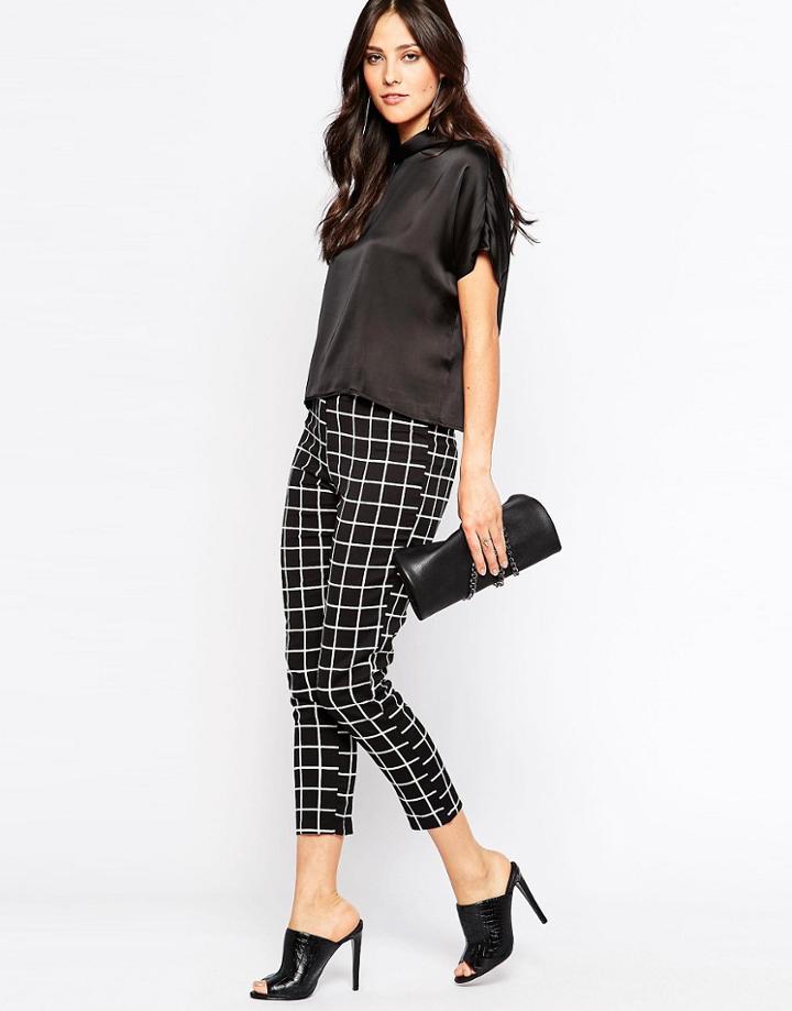 Ax Paris Tailored Pants In Check Print - Black