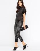 Ax Paris Tailored Pants In Check Print - Black