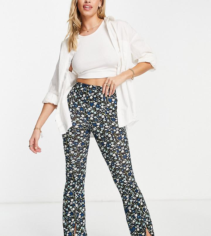 Missguided Jersey Flare Pant In Navy Floral-multi