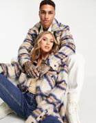 Karl Kani Unisex Signature Check Wool Shirt In Beige-multi