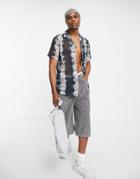 Asos Design Regular Revere Shirt In Gray And Black Tie Dye-grey