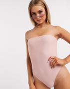 Missguided Bandeau Bow Back Swimsuit In Blush-pink