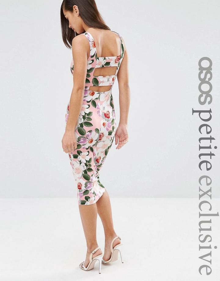 Asos Petite Floral Strappy Back Pinny Bodycon Dress - Pink