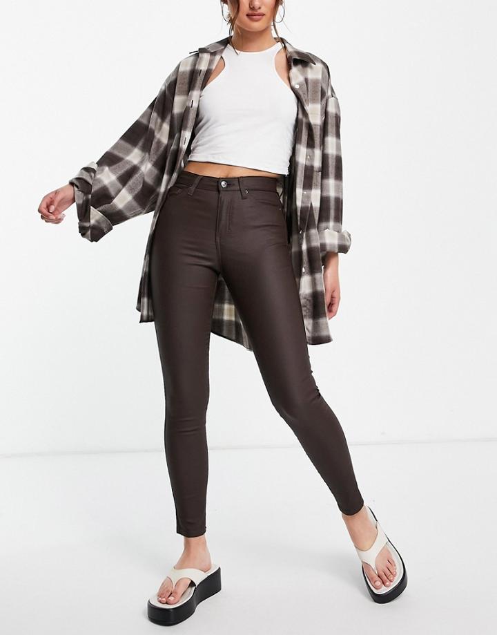 Topshop Jamie Jeans In Brown Coated Denim