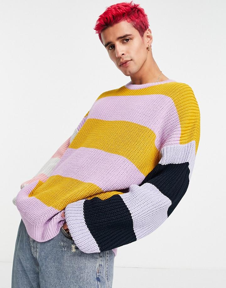 Asos Design Oversized Striped Sweater In Fisherman Rib-multi