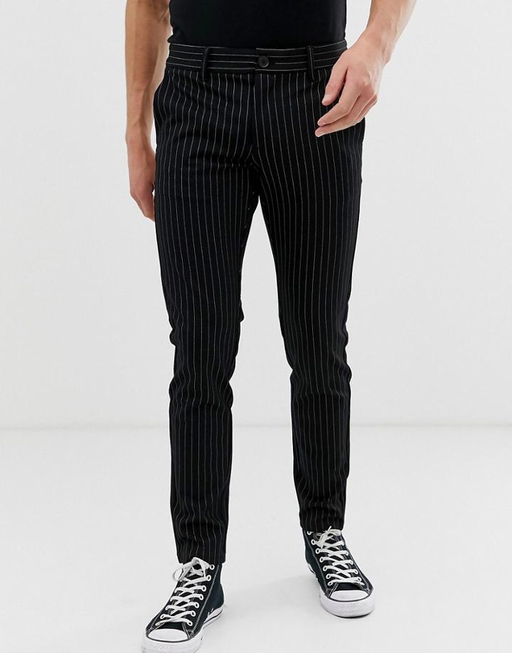 Only & Sons Slim Tailored Pants With Pinstripe Detail - Black