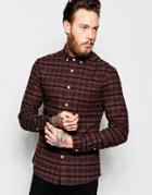 Asos Skinny Check Shirt In Brown With Long Sleeve