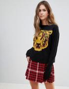 Liquorish Sweater With Tiger Face - Black