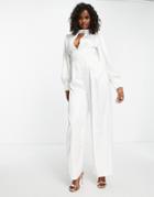 Blume Bridal Minimal Satin Wide Leg Jumpsuit In White