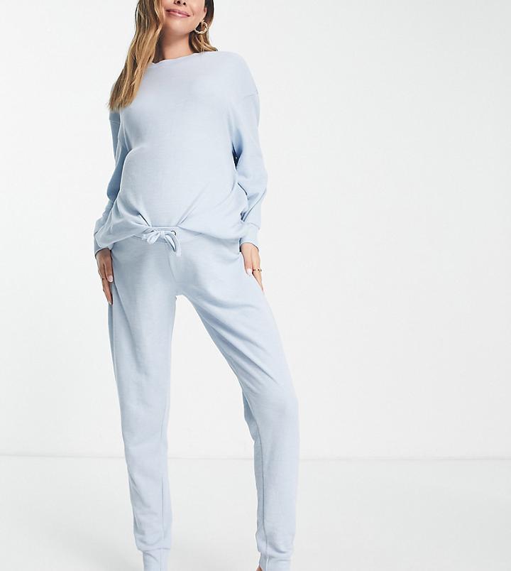 Asos Design Maternity Lounge Lightweight Slubby Sweat & Sweatpants Set In Blue-green