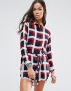 Brave Soul Check Shirt Dress - Red