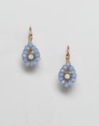 Nylon Vintage Style Floral Gem Earrings - Blue