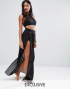 Wolf & Whistle Extreme Spilt Maxi Skirt Beach Co-ord - Black