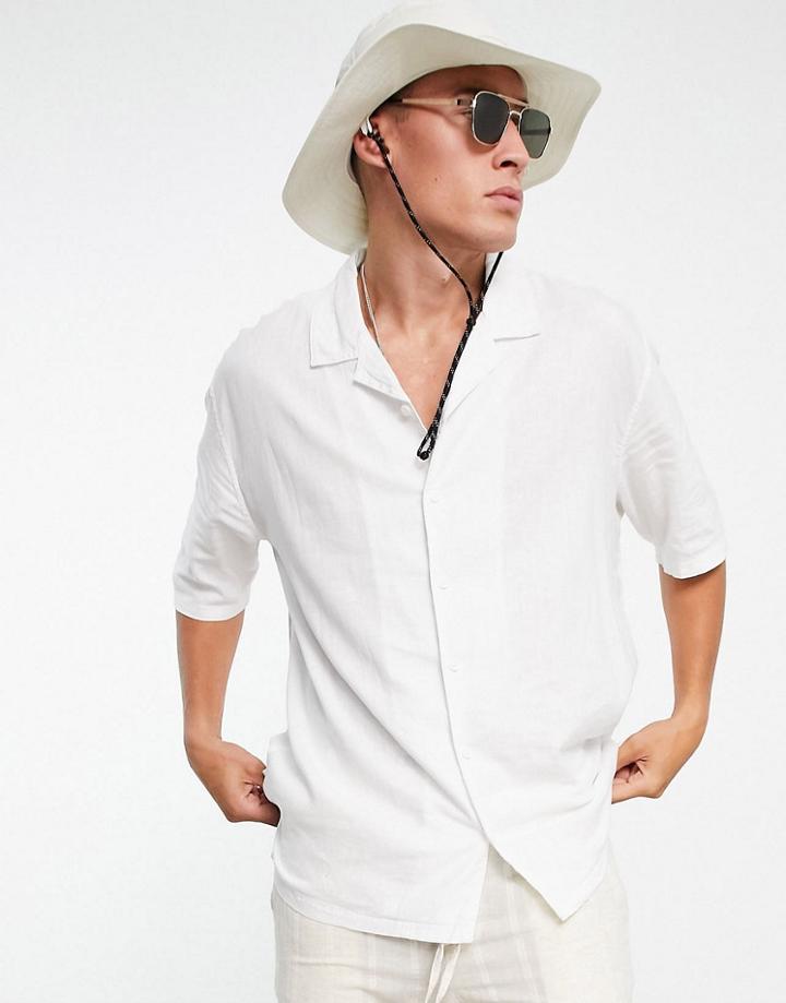 Bershka Oversized Linen Shirt With Revere Collar In White