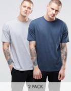 Asos Oversized T-shirt 2 Pack In Blue/gray - Multi