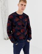 Farah Helmond Geo Print Crew Neck Sweat In Navy