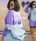 Asos Design Curve Oversized T-shirt With Long Sleeve With 'savage' Back Print In Purple