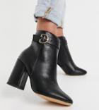 London Rebel Wide Fit Block Heel Ankle Boots With Gold Trim In Black