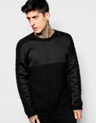 Asos Cable Knit Sweater With Sweat Panel - Black