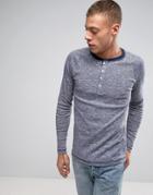 Lindbergh Long Sleeve Grandad Stripe Slim Fit Raglan In Dark Blue - Blue
