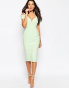 Asos Drape Cold Shoulder Midi Pencil Dress - Mint