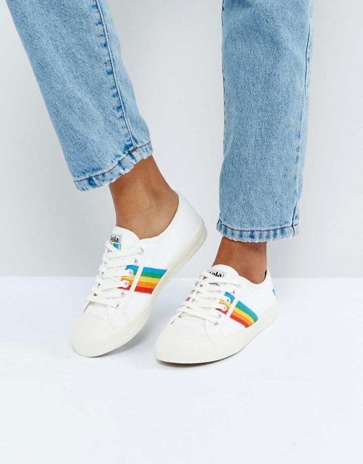 Gola Coaster Sneakers In Off White With Rainbow Detail - White