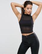Asos Top With Sheer And Solid Panels - Black