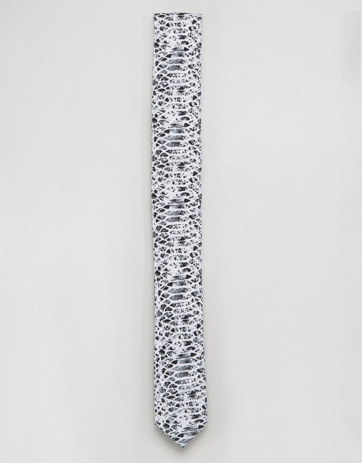 Asos Skinny Tie In Snakeskin Print - Black