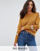 Noisy May Tall Round Neck Cuff Sweater - Orange
