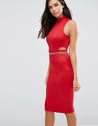 Ax Paris Midi Dress With Embellished Waist - Red