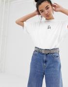 Lazy Oaf Oversized T-shirt With I Prefer Dogs Embroidery - White