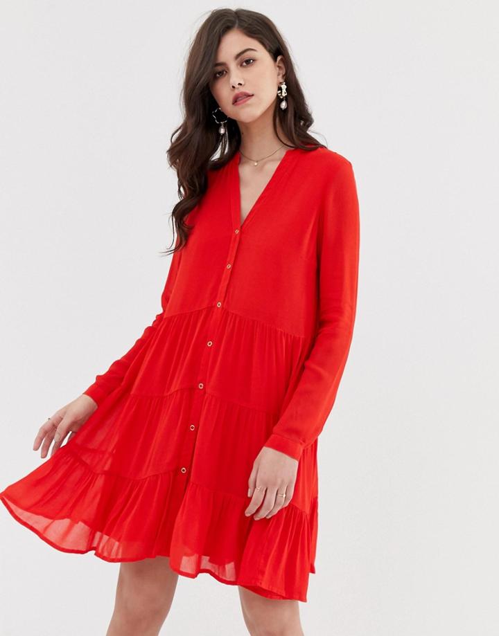 Y.a.s Button Down Tiered Detail Dress-multi