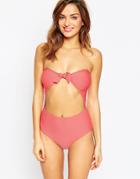 Asos Textured Bunny Tie Front Swimsuit - Coral