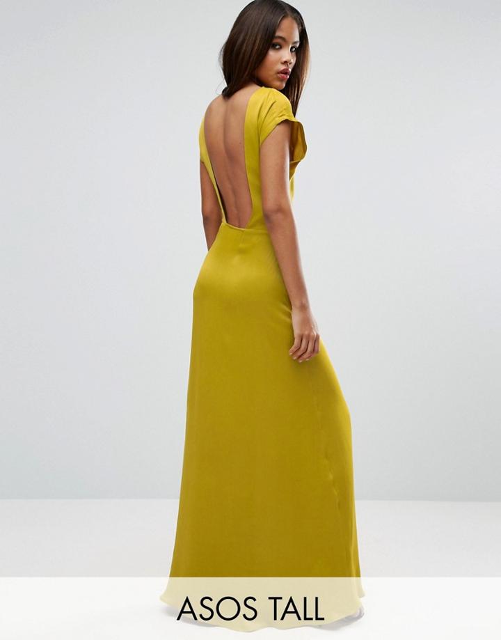 Asos Tall Open Square Back Maxi Dress - Yellow