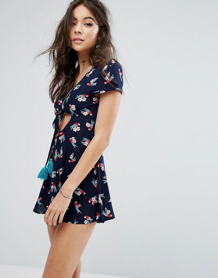 Kiss The Sky Tie Front Festival Romper - Black