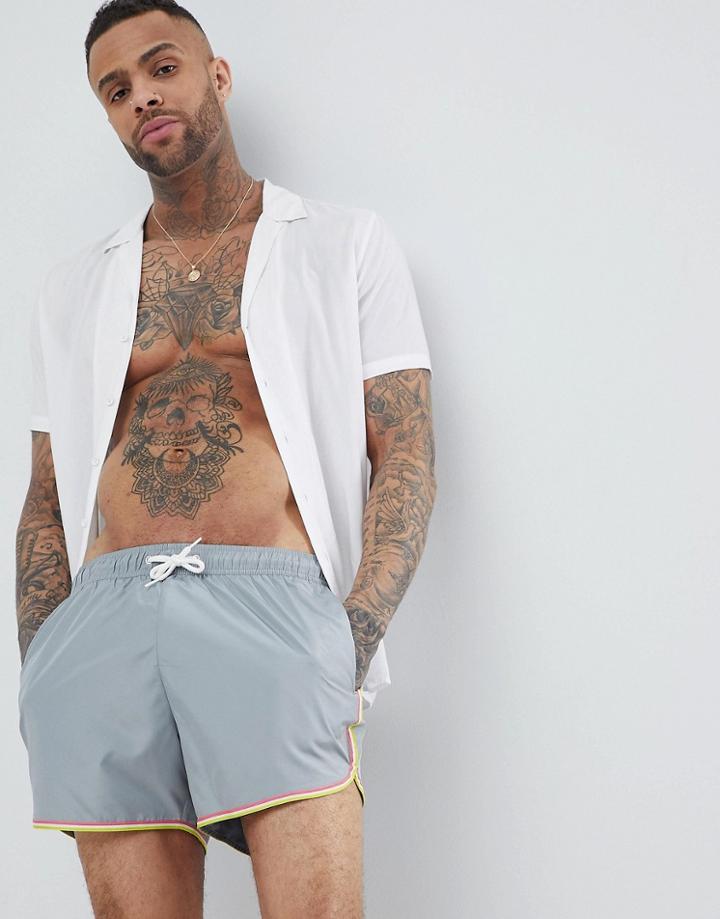 Brave Soul Neon Taping Swim Short - Gray