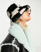 Girlfriend Material Bucket Hat In Checkerboard Faux Fur-multi