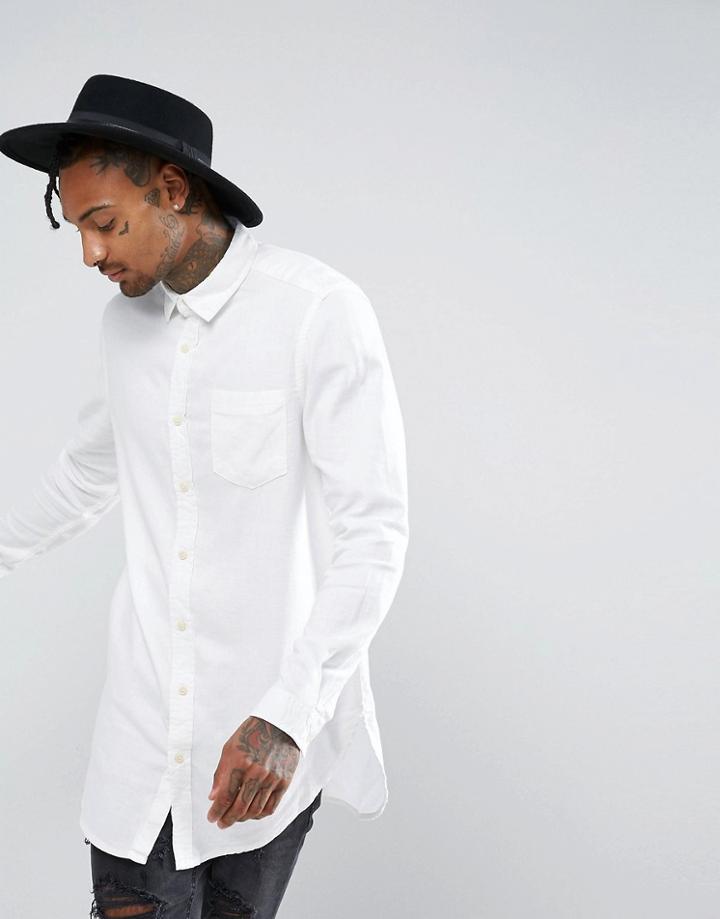Asos Super Longline Slubby Viscose Shirt In White - White