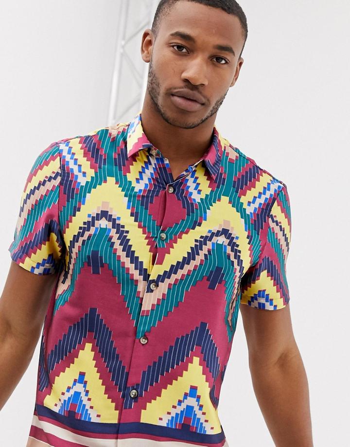 Asos Design Regular Shirt Enlarged Digital Geo-tribal In Multi
