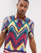 Asos Design Regular Shirt Enlarged Digital Geo-tribal In Multi