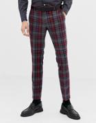 Twisted Tailor Super Skinny Suit Pants With Plaid Check In Wool - Red