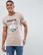 Asos Design Muscle T-shirt With Text And Floral Print - Brown