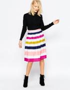 Brave Soul Rainbow Stripe Midi Skirt - Multi