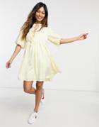 Y.a.s Tie Front Mini Smock Dress In Yellow