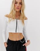 The Ragged Priest Off Shoulder Crop Top With Chain Detail-white