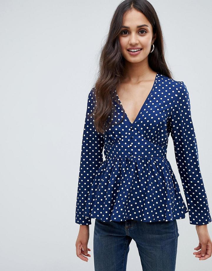 Influence Polka Dot Tea Blouse - Blue