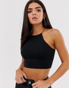 Asos Design Crop Top With High Neck And Skinny Straps In Black - Black