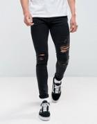 Jack & Jones Intelligence Jeans In Skinny Fit Ripped Black Denim - Black