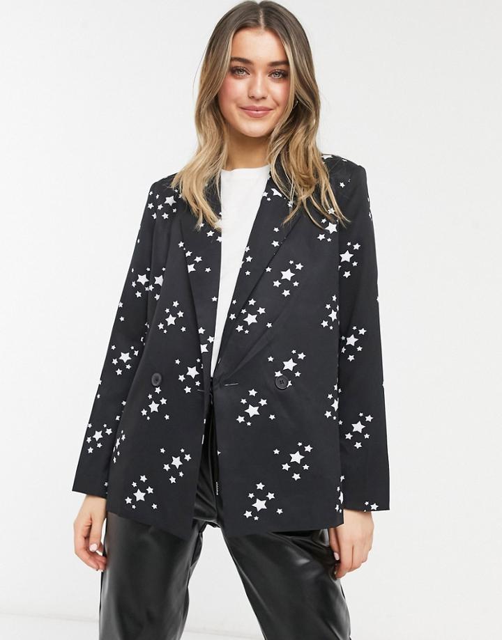 Heartbreak 3 Piece Double Breasted Blazer In Star Print-black